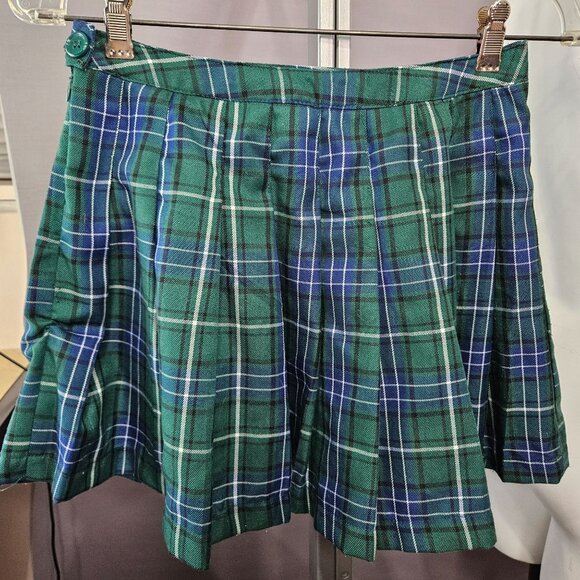 Green Plaid Pleated Mini Skirt Forever 21 Size S Academia School Girl Gothic Emo - Picture 5 of 9